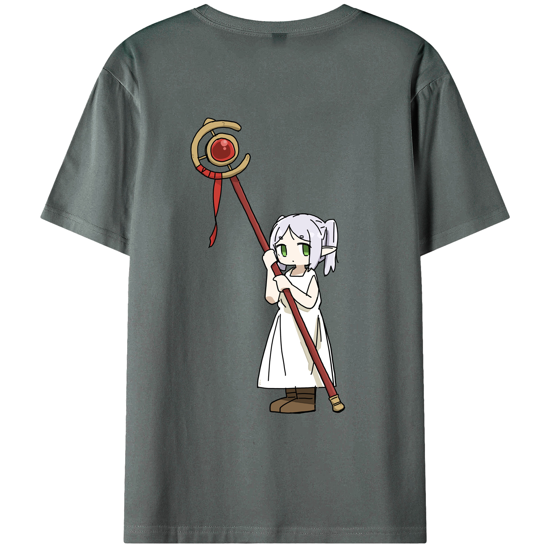 （画像用） 葬送のフリーレン Frieren 綿100％ メンズ半袖Tシャツ（バックプリント） 通気性
